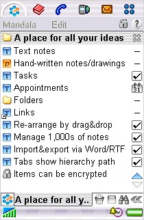 Mandala Notebook - Word outliner for UIQ 1.1 screenshot