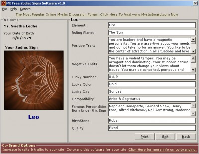 MB Free Zodiac Signs Software 1.75 screenshot