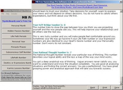 MB Numerology Pro Software 1.95 screenshot