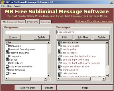 MB Subliminal Message Software 1.45 screenshot