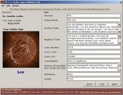 MB Zodiac Signs Software 2.05 screenshot
