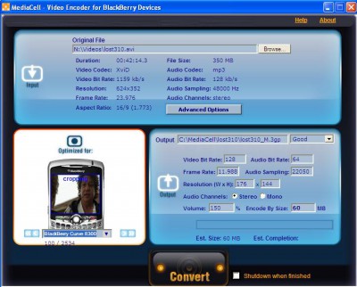 MediaCell Blackberry Video Converter 2.0 screenshot