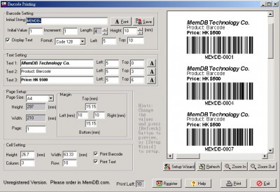 MemDB Barcode Printing System 2.0 screenshot