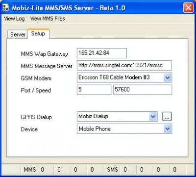 Mobizware-Lite MMS Server, SMS Server 1.22 screenshot