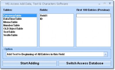 MS Access Add Data, Text & Characters Software 7.0 screenshot