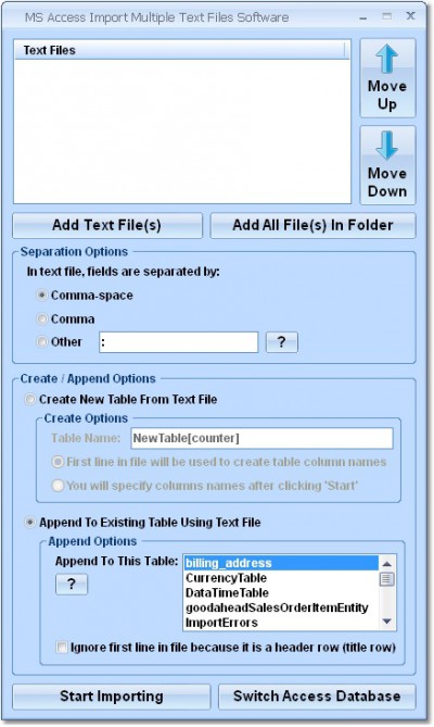 MS Access Import Multiple Text Files Software 7.0 screenshot