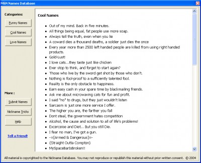 MSN Names Database 1.0 screenshot