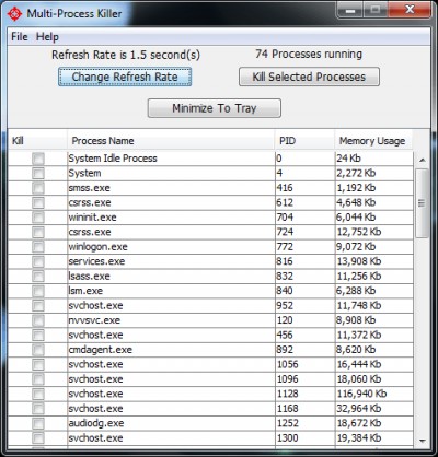 Multi-Process Killer Portable 1.0.1.0 screenshot