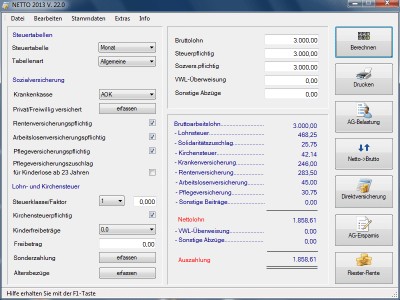 NETTO 2013 Nettolohnrechner mit Riesterrente und B 22.0 screenshot