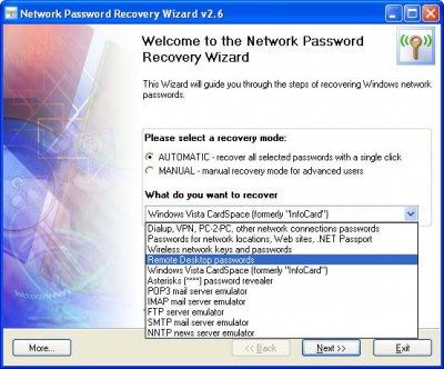 Network Password Recovery Wizard 5.8.4 screenshot