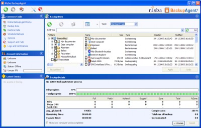 Nisba BackupAgent 1.000mb data storage subscriptio 3.6.0.1 screenshot