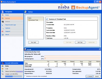 Nisba BackupAgent 10GB subscription 3.13.1.1 screenshot