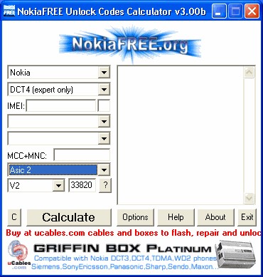 NokiaFREE unlock codes calculator NokiaFREE3 screenshot
