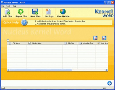 Nucleus Kernel Word Document Repair Software 4.03 screenshot