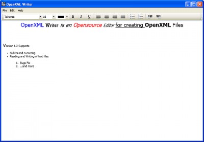 OpenXML Writer 1.2 screenshot