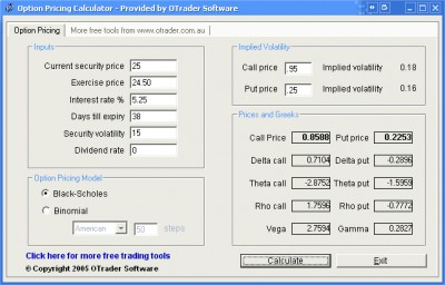 Option Pricing Calculator 1.0.0 screenshot