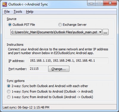 Outlook-Android Sync 1.56 screenshot