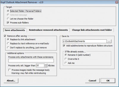 Outlook Attachment Remover 2.1 screenshot