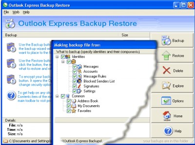 Outlook Express Backup Restore 2.367 screenshot
