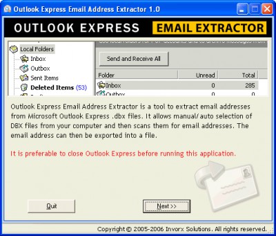 Outlook Express Email Address Extractor 1.0 screenshot