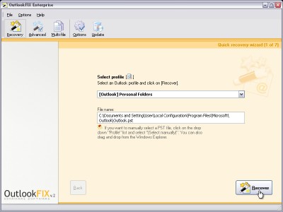 OutlookFIX Repair and Undelete 2.12 screenshot