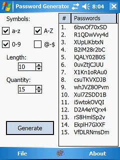 Password Generator PPC 1.12 screenshot