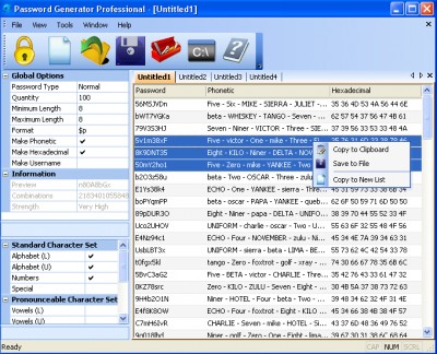 Password Generator Professional 2007 5.25 screenshot