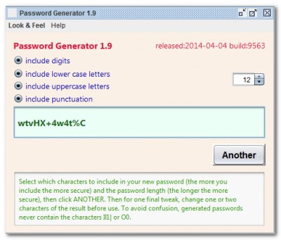 Password Generator 1.9 screenshot