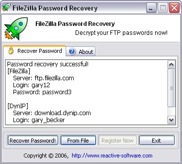 Password Recovery for FileZilla 1.05.04.09 screenshot