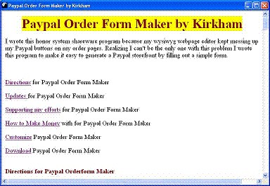 Paypal Order Form Maker by Kirkham 1.0 screenshot