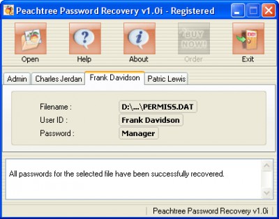 Peachtree Password Recovery 1.0g screenshot