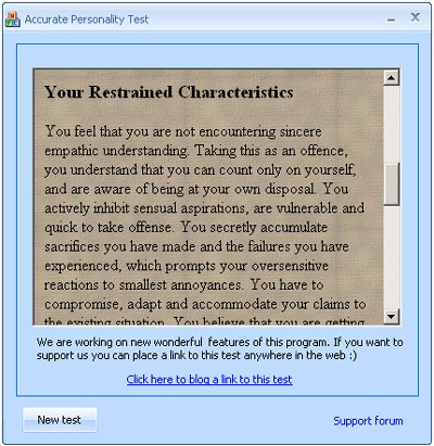 Personality tests package 1.0 screenshot