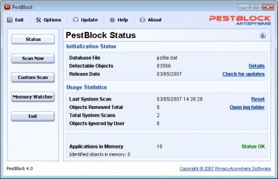 PestBlock AntiSpyware 3.2 screenshot