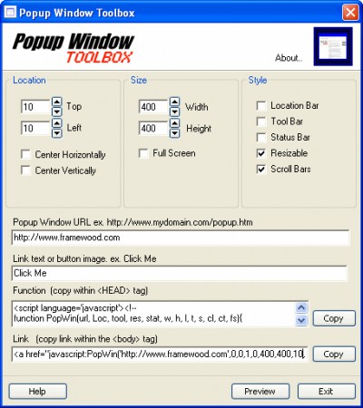 Popup Window Toolbox 1.0.0 screenshot