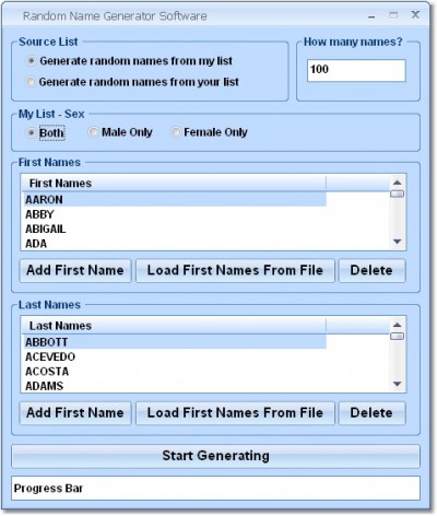 Random Name Generator Software 7.0 screenshot