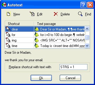 RapidKey Autotext 1.7 screenshot