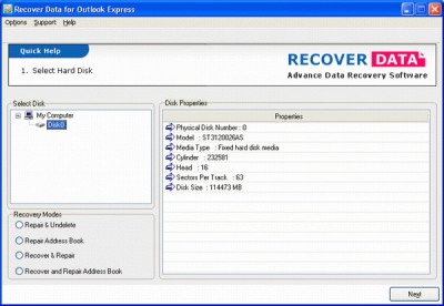 Recover Data for Outlook Express 1.0 screenshot