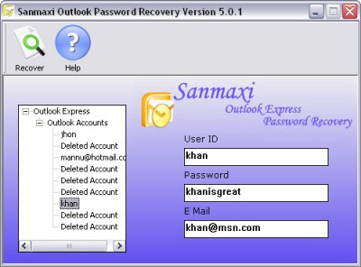 Sanmaxi Outlook Express Password Recovery 5.0.1 screenshot