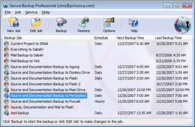 Secura Backup Professional 3.09 screenshot