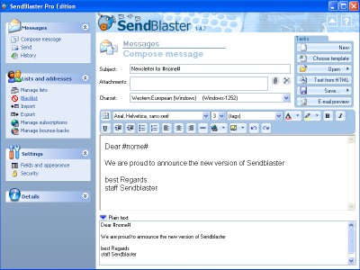 Sendblaster Free Edition 1.4.7 screenshot