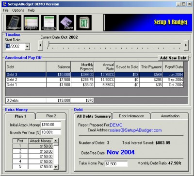 SetupABudget Debt Elimination Software 2.1 screenshot