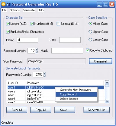 SF Password Generator Pro 1.5 screenshot
