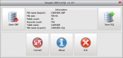 Simple DBFtoSQL convertor 1.07 screenshot