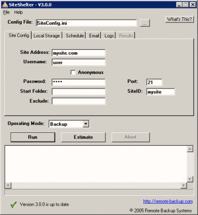 SiteShelter Online Backup for Web Sites 3.0 screenshot