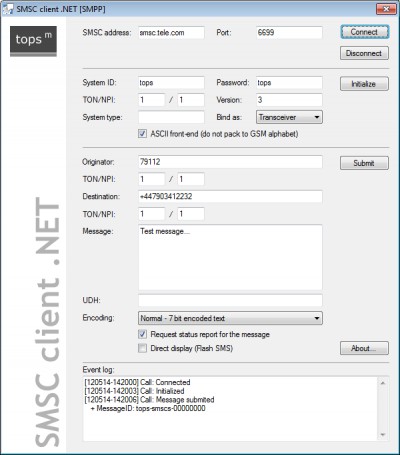 SMSC client .NET for SMPP, UCP, CIMD2 and SEMA 7.0.170 screenshot