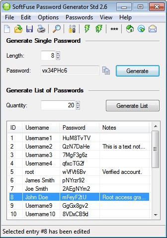 SoftFuse Password Generator Std 2.6 screenshot