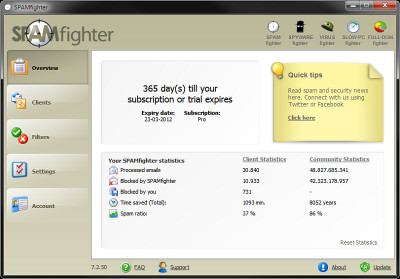 SPAMfighter Pro 7.6.159 screenshot