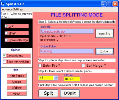 Split it (Award Winning file splitter) 3.2 screenshot