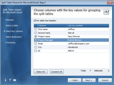 Split Table Wizard for Microsoft Excel 1.0 screenshot