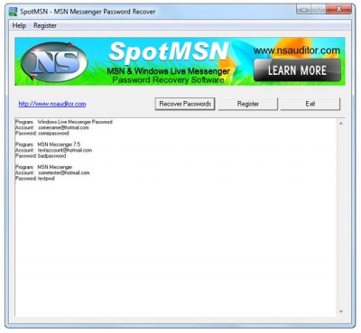 SpotMSN Password Recover 2.4.6 screenshot